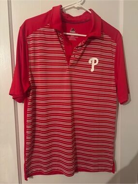 Men's Red Striped Polo Shirt with Team 'P' Logo